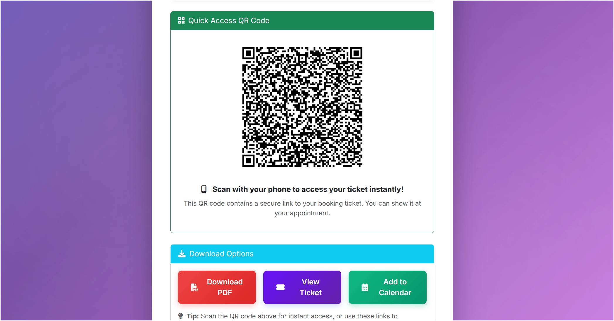 PDF booking ticket in appointment scheduler demo