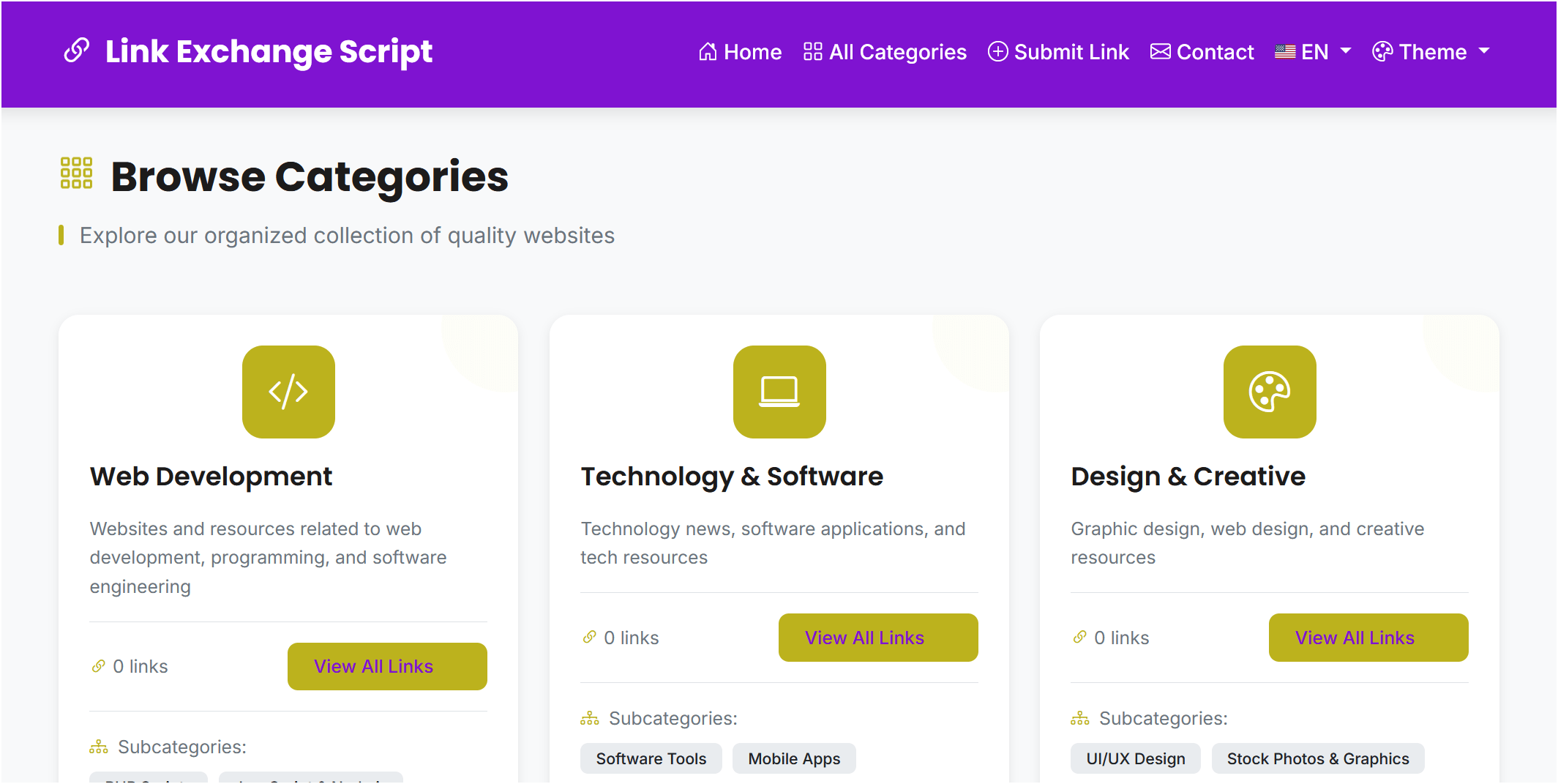 Browse categories in link exchange script demo
